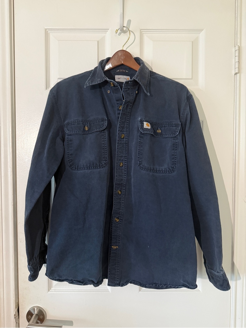 Carhartt Long Sleeve Work Shirt M 100% Cotton - Dark Navy MDT S09 - Oakman